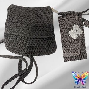 Black Crochet Mini Bag with Butterfly Charm